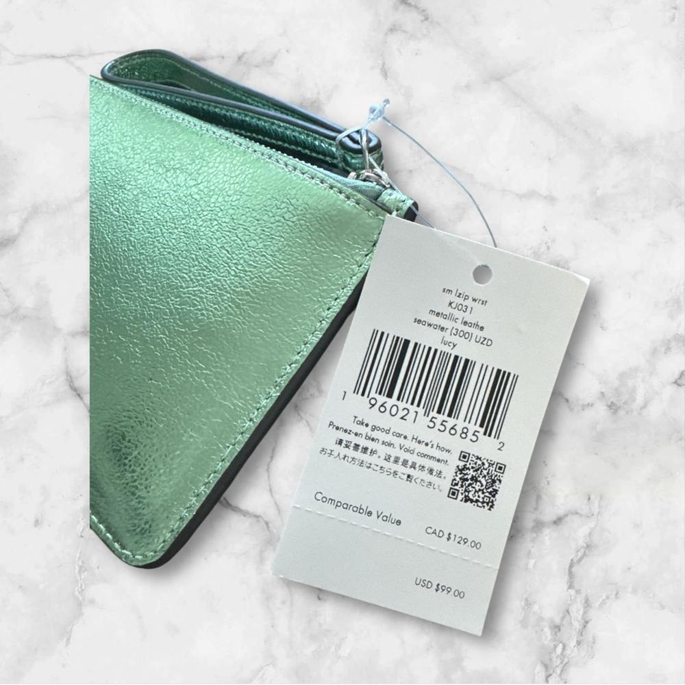 Kate Spade Small Lzip Metallic Seawater Leather Wristlet NWT - Picture 3 of 4